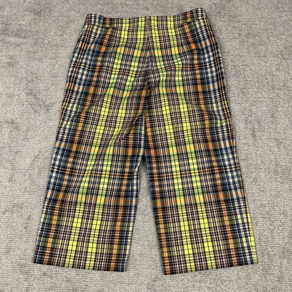 Akris Punto Crop Pants Women 16 Plaid Academia Retro Style Wide Leg Neon Yellow - Picture 7 of 7